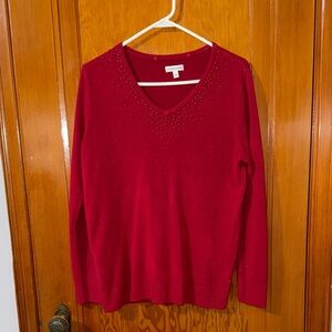 Elegant Red V-Neck Sweater
